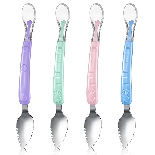 Lallisa Cuchara de silicona de doble cabeza para bebés, cuchara de barro para raspado de frutas para bebés, cuchara de alimentación suave para