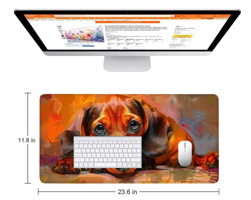 Podkładka pod mysz, czarna podkładka na biurko, dla psa, 1200 x 600 mm, wodoszczelna, antypoślizgowa, z przyszytymi krawędziami, podkładka pod mysz dla graczy z antypoślizgową gumową podstawą