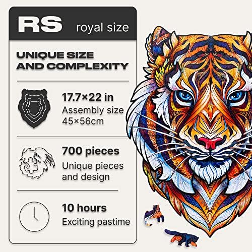 UNIDRAGON Original Wooden Jigsaw Puzzle - Lovely Tiger, 700 pcs, Royal Size 17.7"x22", Unique Animal Shaped Puzzle Box, Birthday Gift Idea for Kids, Adults, Girls, Boys, Family Game and Hobby
