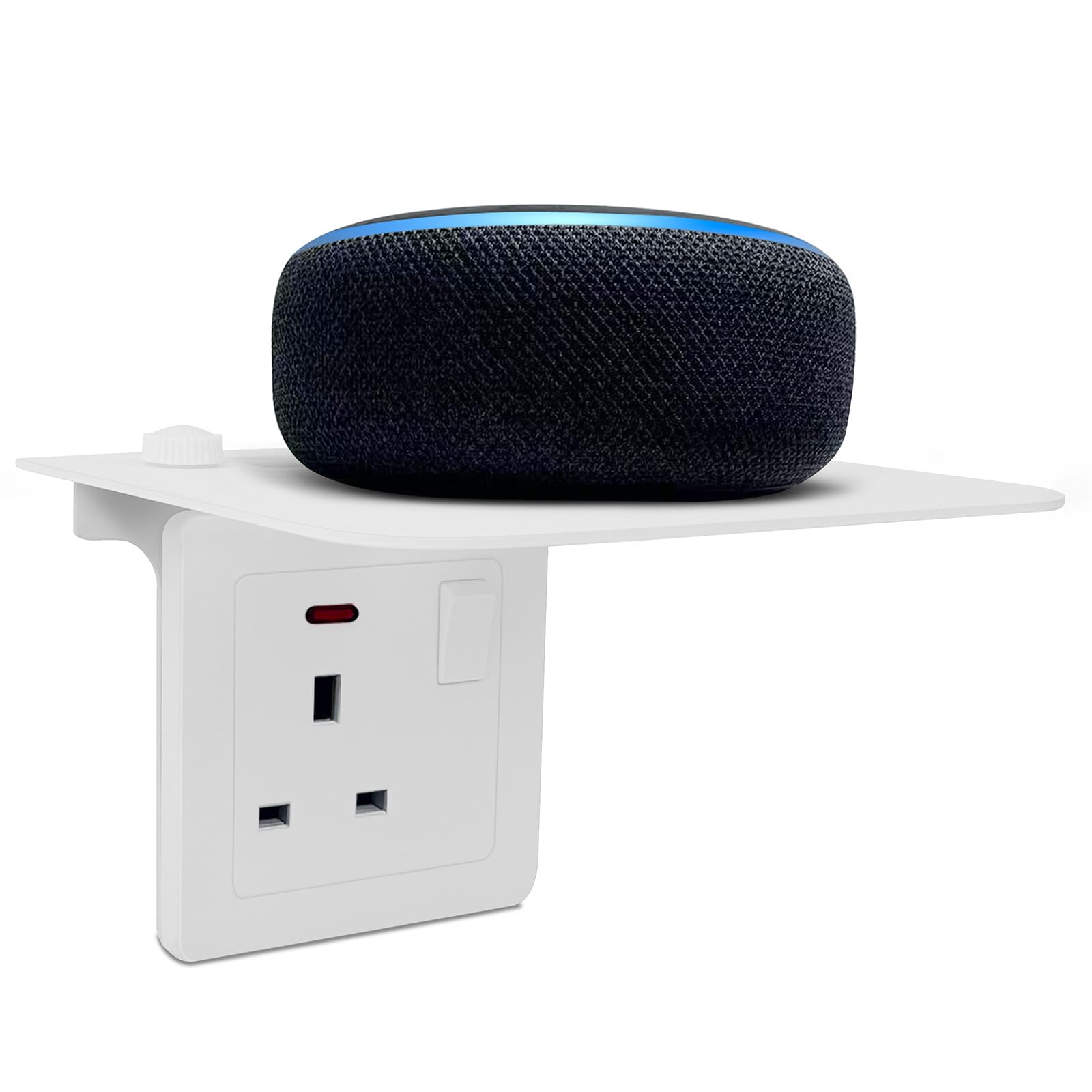 ALLICAVER Double Socket Speaker Shelf, Outlet Wall Holder for Kitchen Organization Saving Space for Home Quick Install with Included Hardware (White, 1-Gang Outlet Shelf XL)