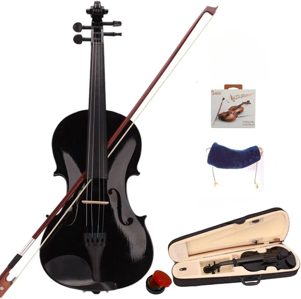 LEADZM Ensemble de Violon 4/4 Pleine Grandeur pour Adultes Débutants, en Bois Massif avec Étui, Corde D'Arc, Repose-Épaules à Ressort, Colophane (Noir)