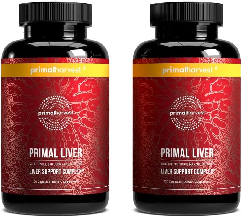 Primal Harvest Primal Liver Supplement with, Alpha-Lipoic Acid, L-Cysteine HCL, L-Glutathione, Milk Thistle, and Spirulina, for Men and Women (2 Pack (240 Capsules))