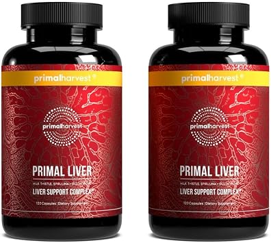 Primal Harvest Primal Liver Supplement with, Alpha-Lipoic Acid, L-Cysteine HCL, L-Glutathione, Milk Thistle, and Spirulina, for Men and Women 2 Pack 240 Capsules