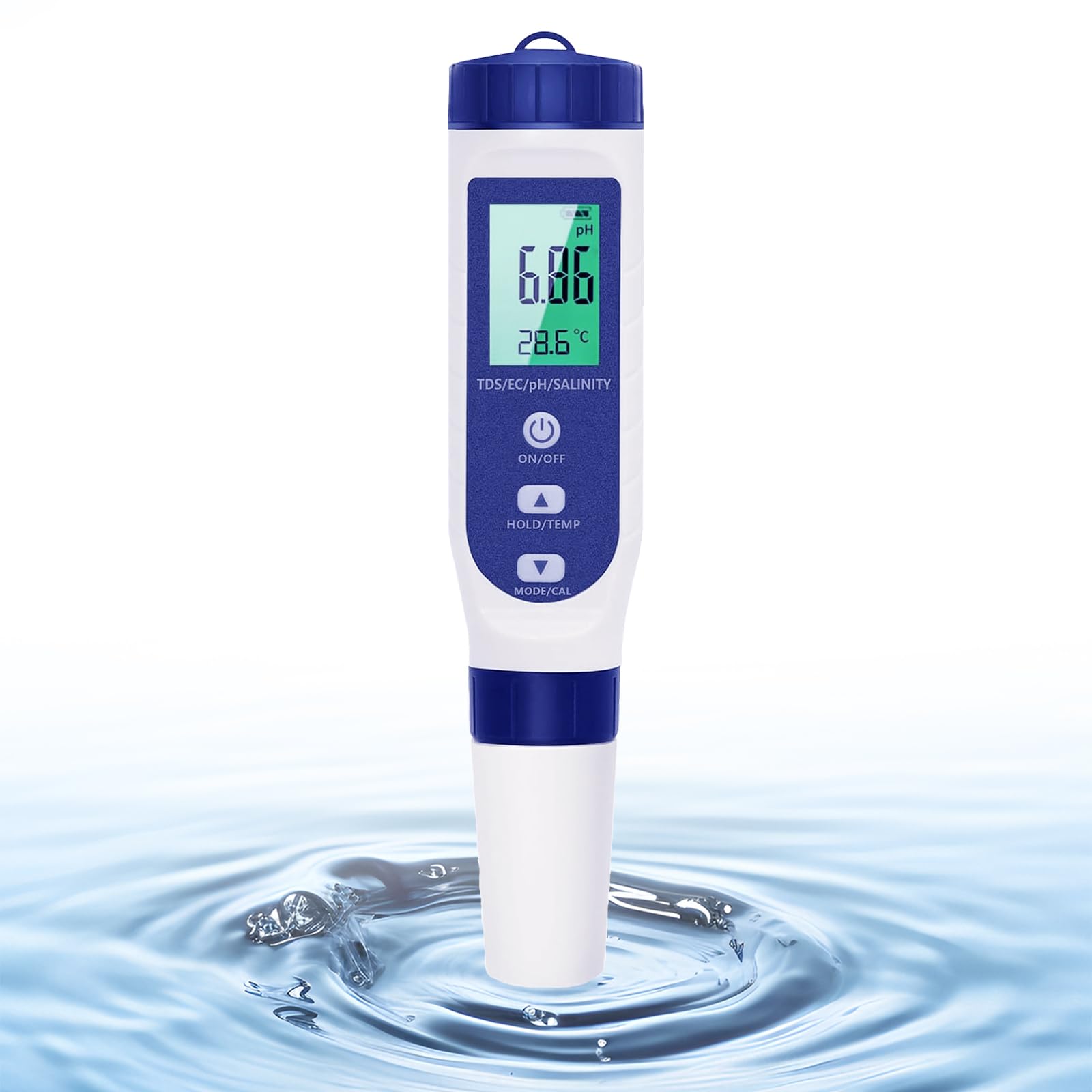 2025 New Pool Salt Tester & pH Meter, Digital 5 in 1 Salinity PH Temp EC and TDS Meter, PH Tester Digital with Constant Temperature Compensation, Fit for Swimming Pool,Saltwater, Sea Water, Aquarium