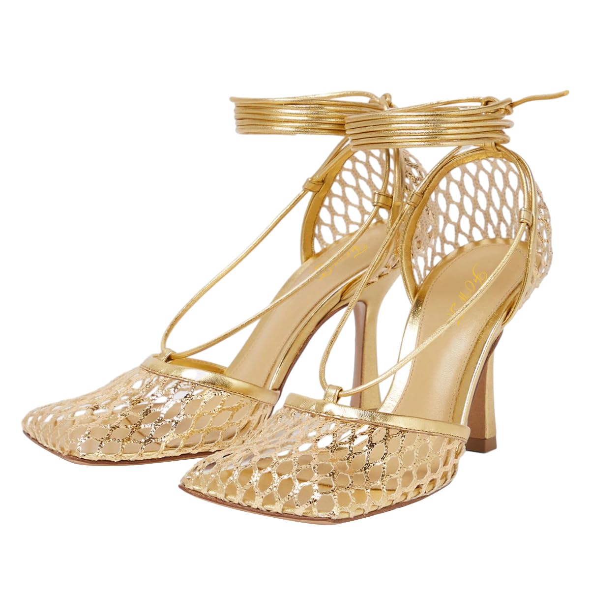 FOWT Women Square Caged Toe Strappy Mesh Pumps Lace up Ankle Strap Stiletto High Heel Sandals Sexy Party Prom Dating Shoes Size 4-16 US