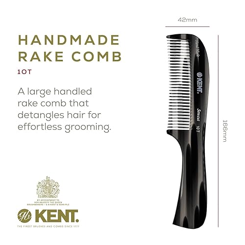 Miniatura 3 de Kent Peine de dientes anchos grandes de grafito y carey 10T  Peine desenredante de cabello  peine de dientes anchos para cabello rizado  Peines para