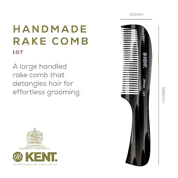 Kent 10T Graphite and Tortoise Large Detangler Comb, Handmade Wide Tooth Comb for Curly Hair, Detangling Combs For Wet and Dry Hair, Combs for Thick Hair, Saw-Cut and Hand Polished Made in England