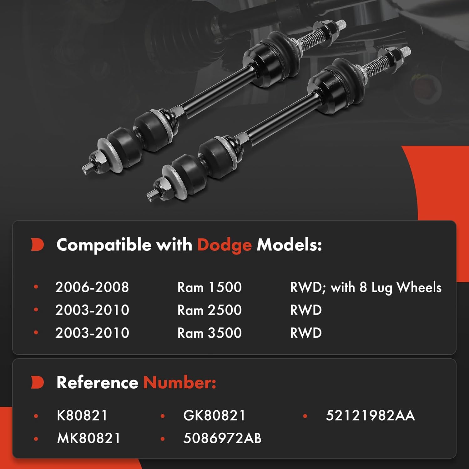 A-Premium 2 x Front Sway Bar Links Stabilizer Bar Links, Compatible with Dodge Ram 1500 2006-2008, Ram 2500 2003-2010, Ram 3500 2003-2010, RWD