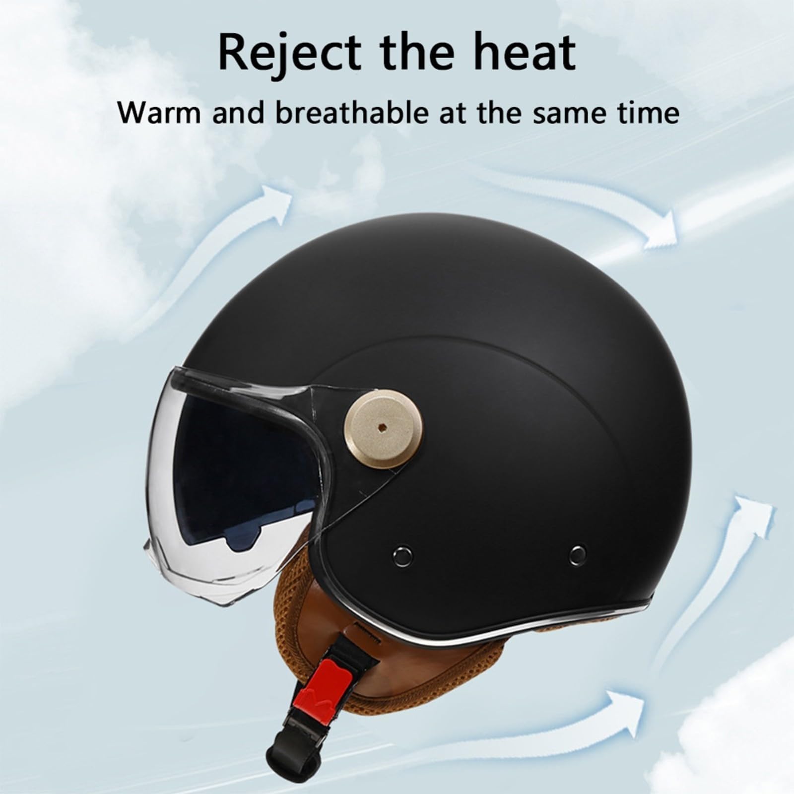 3/4 Cara Abierta Casco de Moto, Vendimia Scooter Motocicleta Jet Medio Casco, con Gafas Dobles Forro Cómodo Orejeras, Dot/ECE Certificado, para Adulto Hombres Mujeres