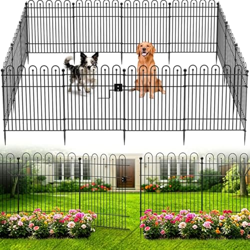 Garden Fence Animal Barrier with Gate, 32 in (H) x23.6ft (L) Decorative Garden Fence, 10 Panels No Dig, Rustproof Metal Temporary Fence, Dog Fence Outdoor for Yard, Patio