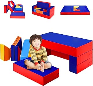 KOTEK 4 in 1 Convertible Climb and Crawl Foam Play Set, 8-Piece Baby Soft Play Foam Blocks to Climbing, Crawling, Sliding, Indoor Activity Playset for Toddlers Infants Kids Preschoolers (Red+Blue+Yellow)