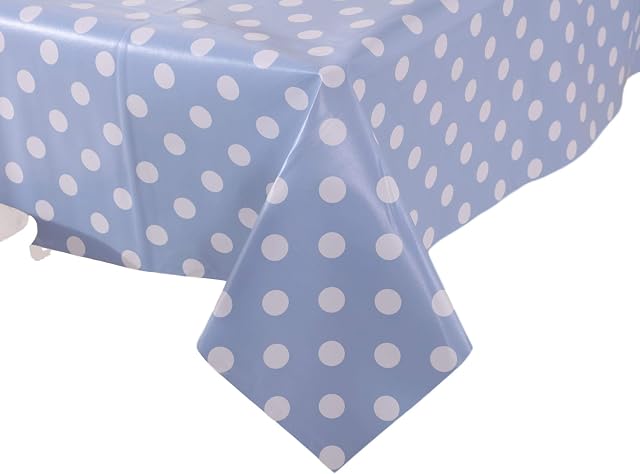 Vinylla Polka Dot Baby Blue Easy Wipe Clean PVC Tablecloth, 140x180cm
