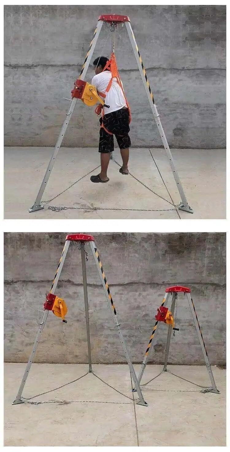 Kit anticaídas de Alta Resistencia con trípode de Rescate contra Incendios, trípode de Aluminio para Espacios confinados, cabrestante Manual de 827 kg, arnés de Seguridad y Dispositivo Antic