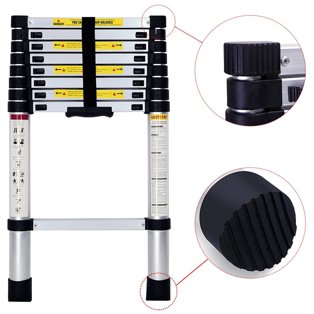 Teleskopleiter aus Aluminium, ausziehbar und zusammenklappbar, kompakt, leicht, tragbar und rutschfest, ideal für Zuhause, Profi, Renovierung, Garten, Werkstatt, Höhen und Lagerung