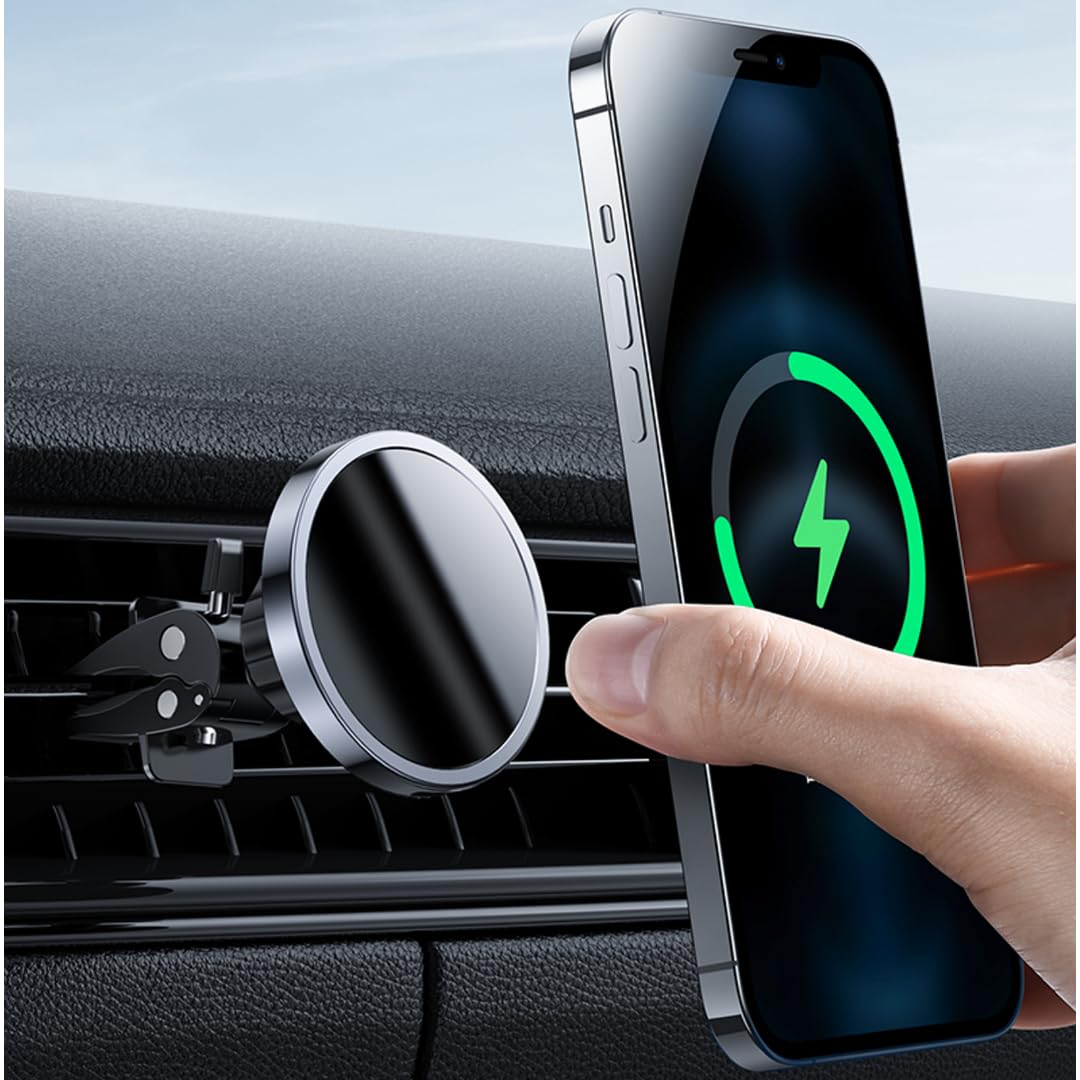 Stellar Goods Magnetic Car Charger - Car Mount Charger with 15W Fast Charging, Anti-Shake Clip, 360° Rotation - Compatible with Apple and Samsung - 2-in-1 Car Phone Holder Charger & Fast Charger