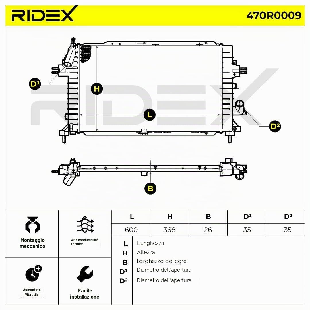 RIDEX 470R0009 Radiatore motore Compatibilità con OPEL ZAFIRA B A05