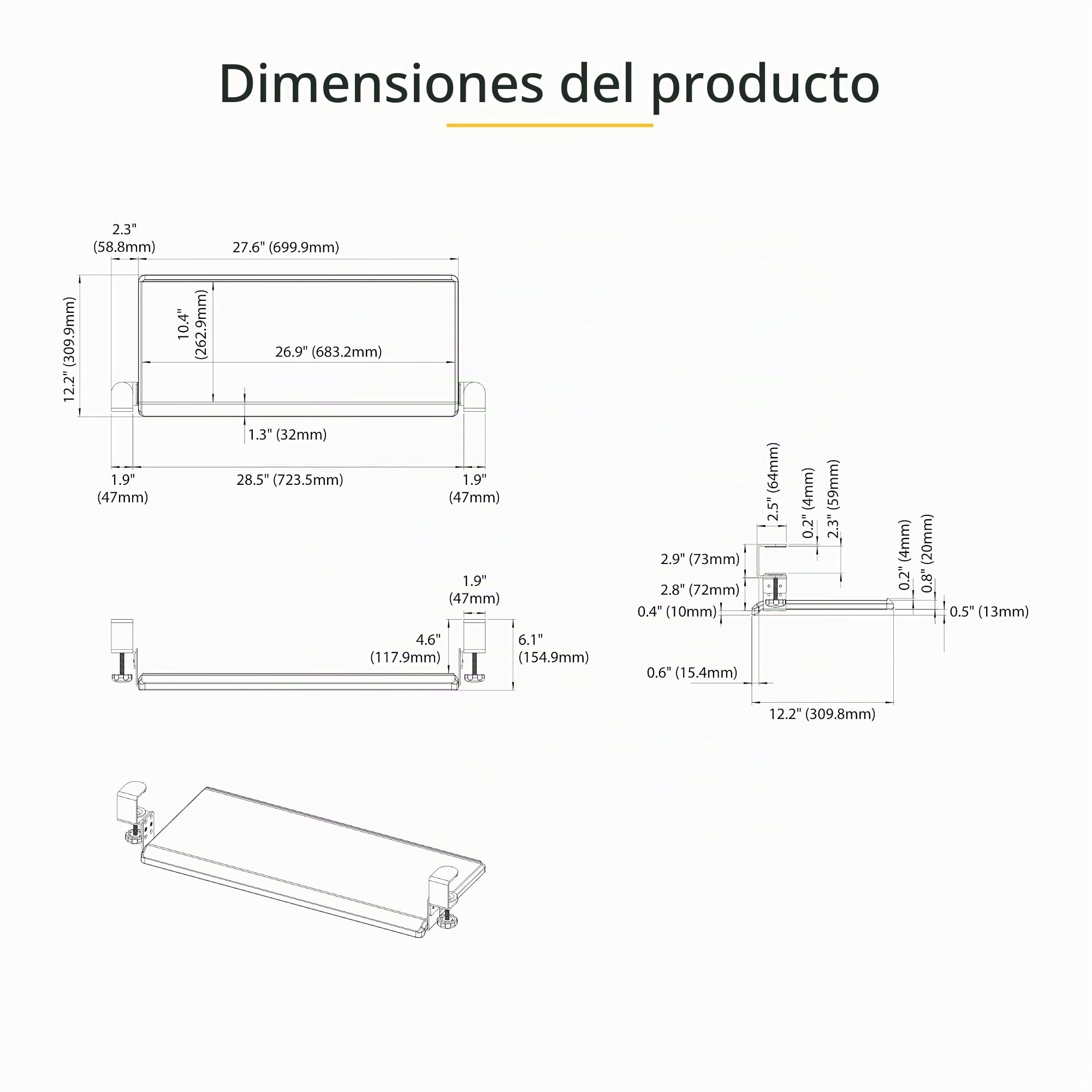 StarTech.com Bandeja para teclado debajo del escritorio, altura ajustable