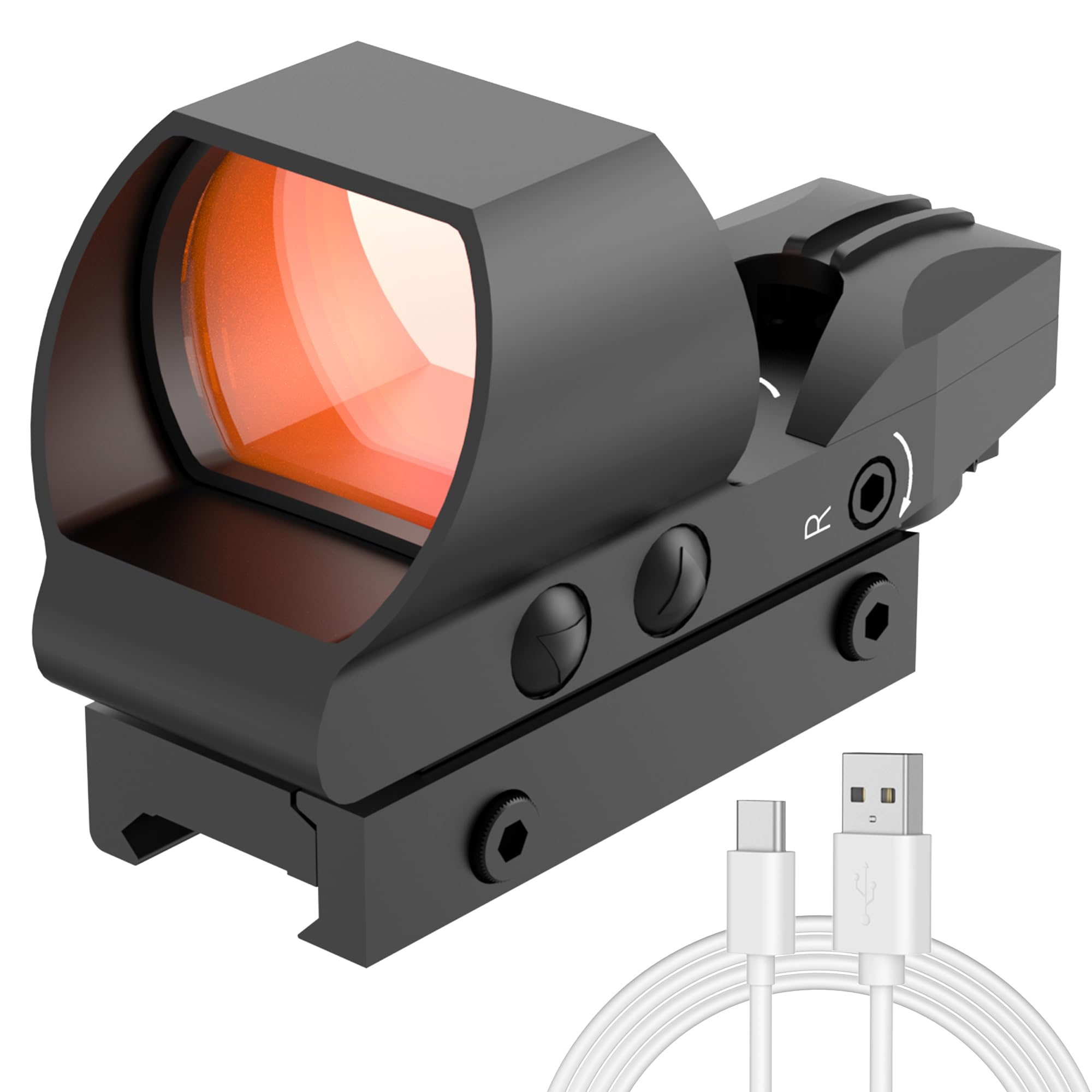 JORMIX Rechargeable Reflex Sight Tactical Red Dot Optics Sight Scope for 20mm Picatinny Rail 4 Adjustable Reticles Brightness Adjustable Riflescope for Hunting Pistol