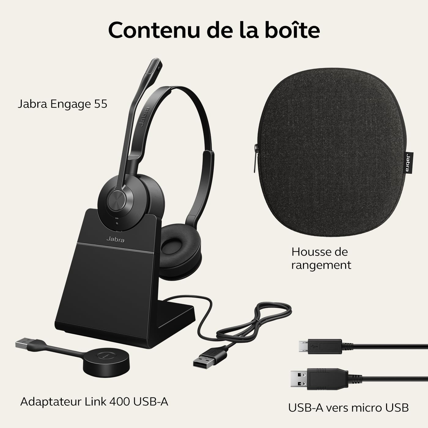 Jabra Engage 55 DECT-Stereo-Headset mit Ladestation – Geräuschunterdrückendes Mikrofon, lange Reichweite – Für Zoom & Google Meet – Schwarz (Generalüberholt)