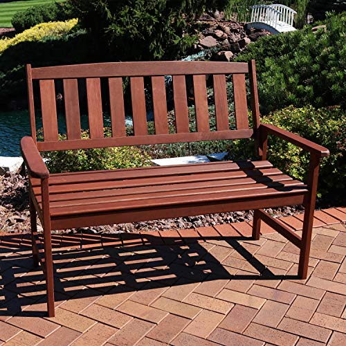 Sunnydaze Solid Meranti Wood 2-Seat Outdoor Garden Bench With Rustic Teak Oil Finish #TOP1