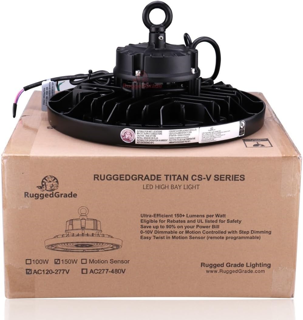 RuggedGrade 150W - Titan V CS Series LED High Bay UFO Light - 21,750 Lumens - Color Selectable on Fixture 4000K/5000K - Outdoor LED Light - DLC 5.1 Premium