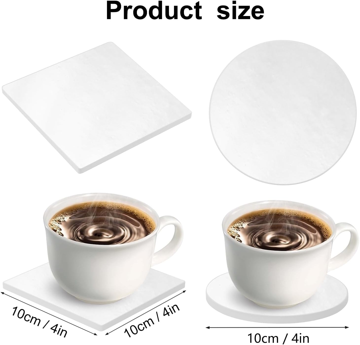 50 Set 4 Inch Square and Round Sublimation Ceramic Coasters with Cork Backing Pads, Glazed Ceramic Tiles Coaster, White Tiles for Crafts, DIY Project and Sublimation