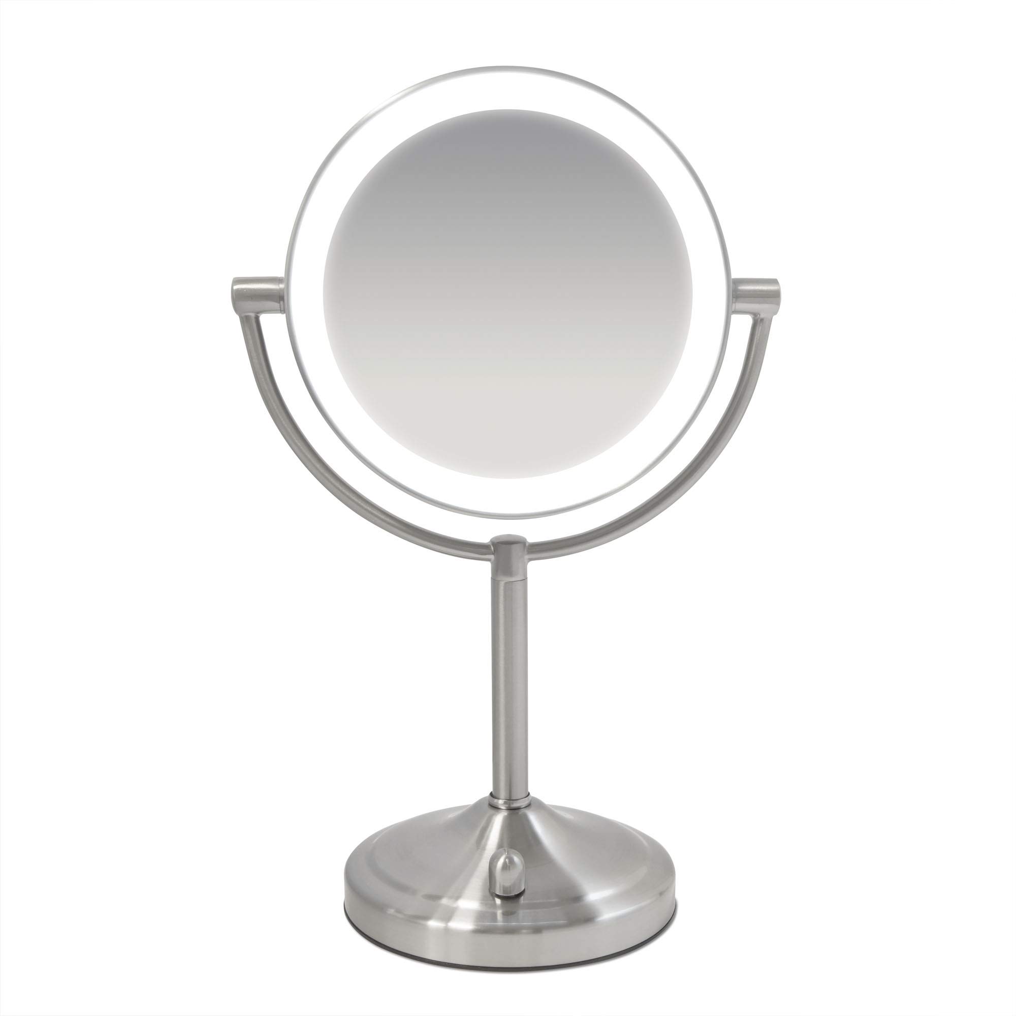 HoMedics Beauty Spa, Specchio Cosmetico per Trucco Illuminato con Luci LED, Specchio Double Face Rotante con Regolatore della Luce e Ingrandimento da 1X e 7X, a Batteria, 16.5x25x36.5 cm, Bianco