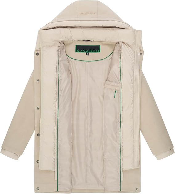 Navahoo Winterjas voor dames (S-3XL) - split, afneembare kraag, grote capuchon, lange jas, warme jas voor dames - N043, beige, L Navahoo Winterjas voor dames (S-3XL) - split, afneembare kraag, grote capuchon, lange jas, warme jas voor dames - N043, beige, L
