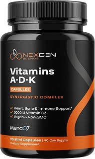 High Absorption ADK Vitamin Supplement - Vegan Vitamin D3 K2 MK7 & A for Calcium Regulation plus Bone Heart Thyroid & Immune Support - Vitamin ADK with 5000IU D3 Non GMO & Gluten Free (3 Months)