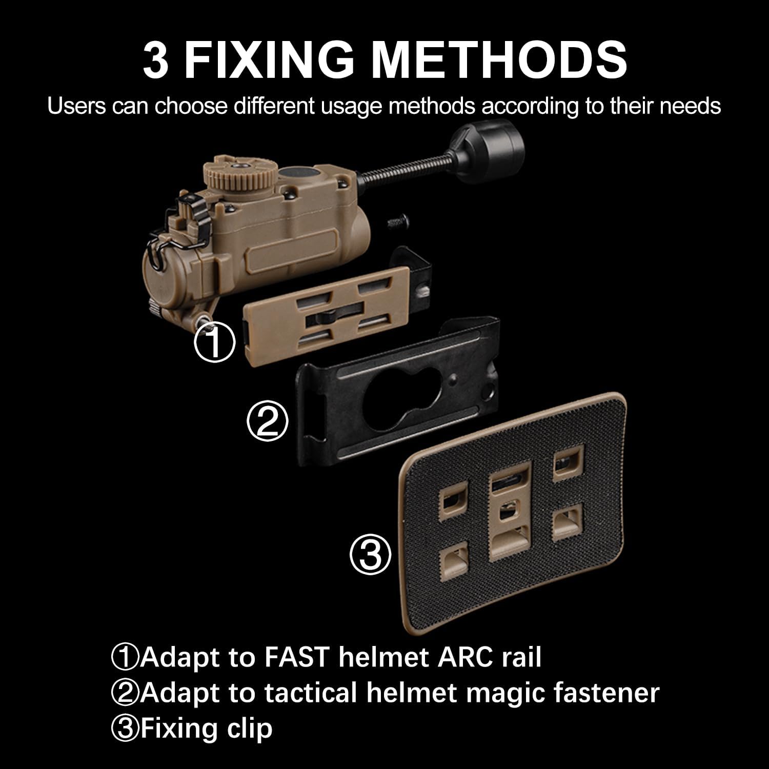 Tactical Helmet Light Signa Recognition Multi-Function IR + Red/Green/Blue +White LED Task Lamp with Fast ARC Rail Mount(Tan)