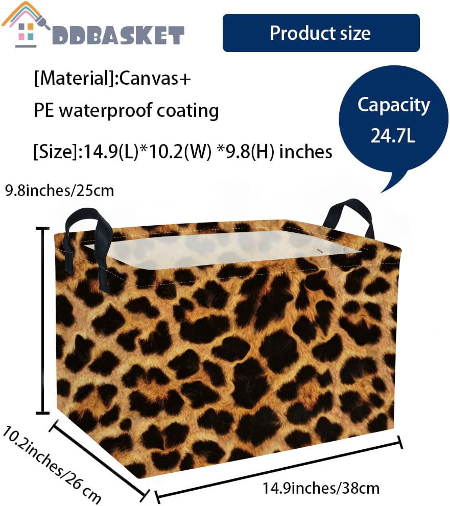 Image of Rectangle Kids Baskets Leopard print Basket Cute Storage Bin Fish Box for Room Decor Gift Basket(Leopard print)
