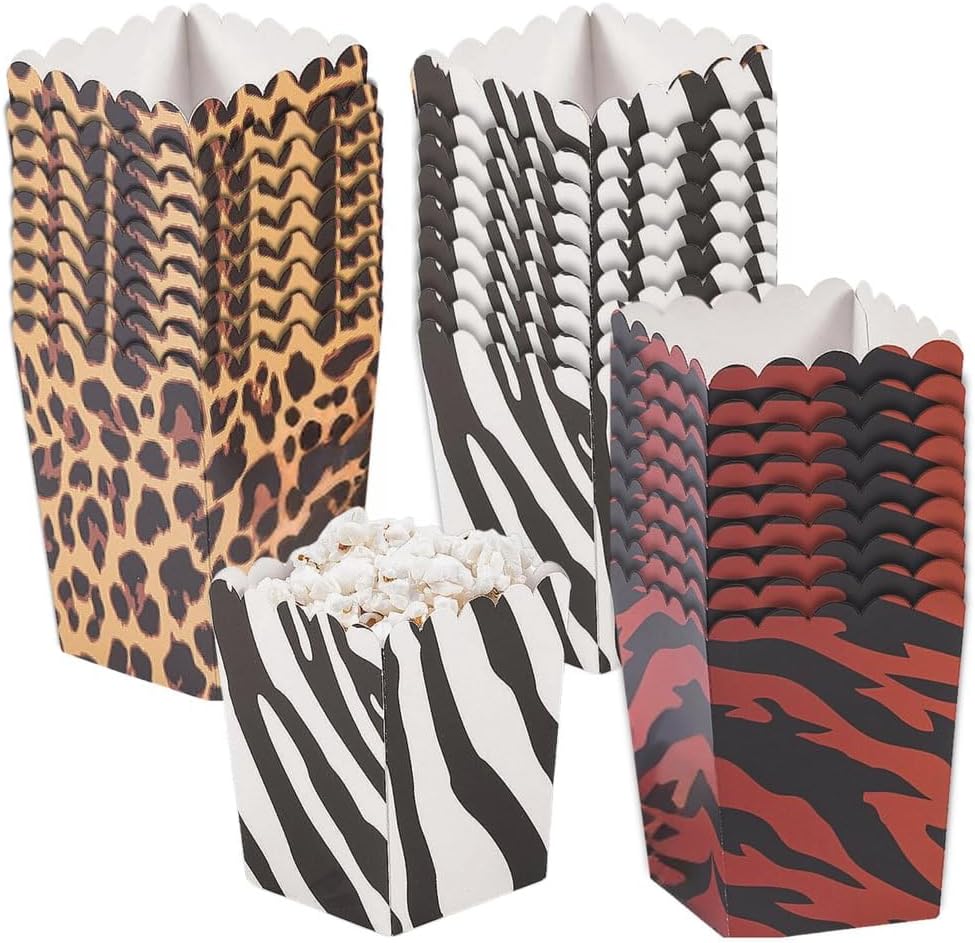 Fun Express Animal Print Mini Popcorn Boxes - Vibrant Party Supplies VBS Vacation Bible School Birthday Baby Showers Special Events - Fun Decorative Snack Containers for Popcorn - Multicolor 24 Pieces