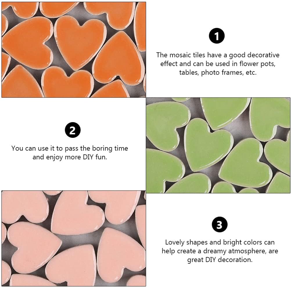 Healifty Heart-Shaped Ceramic Mosaic Tiles 0.90X0.86 Inch Colorful Pieces for DIY Crafting Home Decor Flower Pots Photo Frames