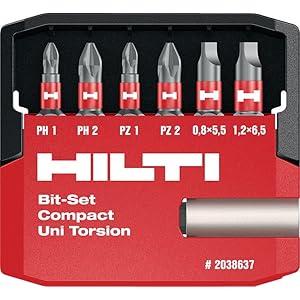 Hilti 2038637 Juego de 7 puntas atornillador S-BSC UNI 25/1″ T (25 mm, para atornilladora de rendimiento profesional. Accesorios para atornilladora. De inserción hexagonal)