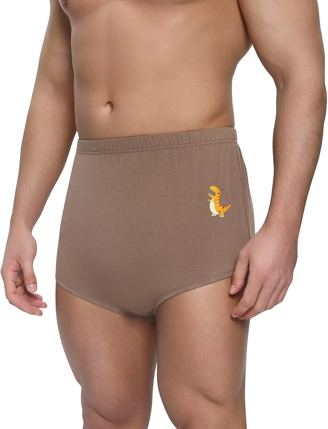 Landofgenie Dinosaur Adult Diaper Cover Adorable Front Print & Padded Tail, Washable Reusable Pull-On Cover Shorts Brown XXL