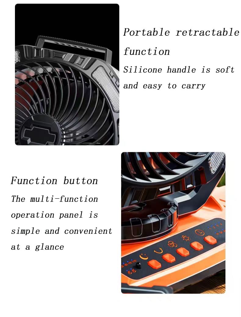 10400 mAh Camping Ventilator, Mini USB Mit LED & Haken, Zelt Deckenventilatoren für Auto, Outdoor, Büro, Haus