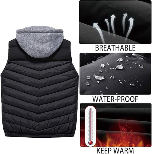 Miniatura 3 de Msmsse Chalecos de invierno para hombre, chaleco acolchado con capucha extraíble para hombre