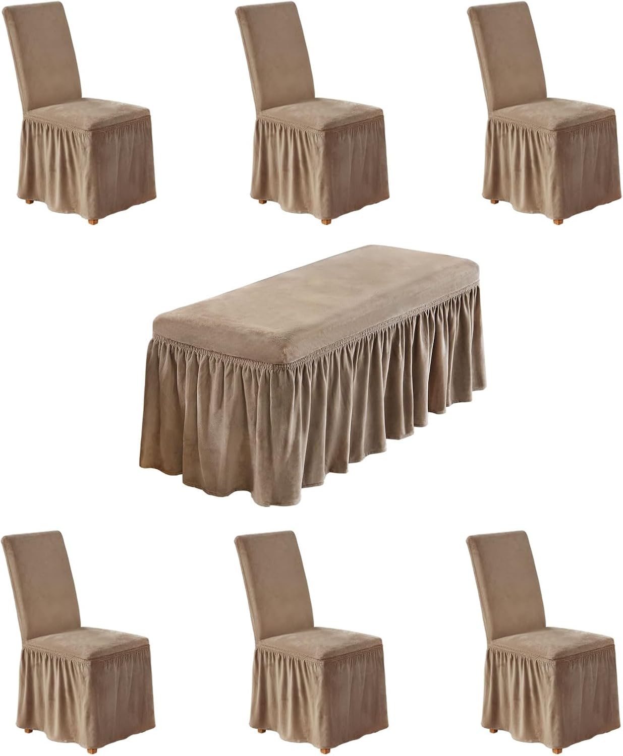 NICEEC Spandex Dining Bench Cover and Dining Chair Covers Set of 6 Bundle