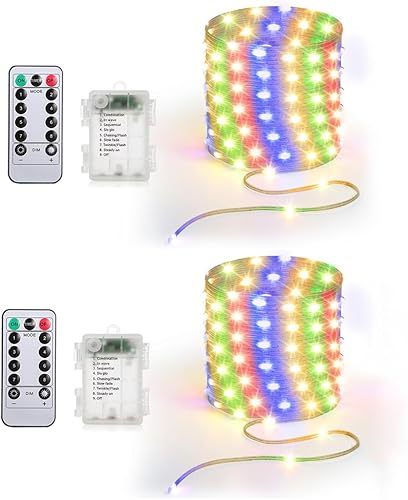 Miniatura 7 de Luces de Cadena de 33 pies que Funcionan con Batería, 100 Luces de Cadena de Hadas LED Alimentadas por Batería con Control Remoto y Temporizador