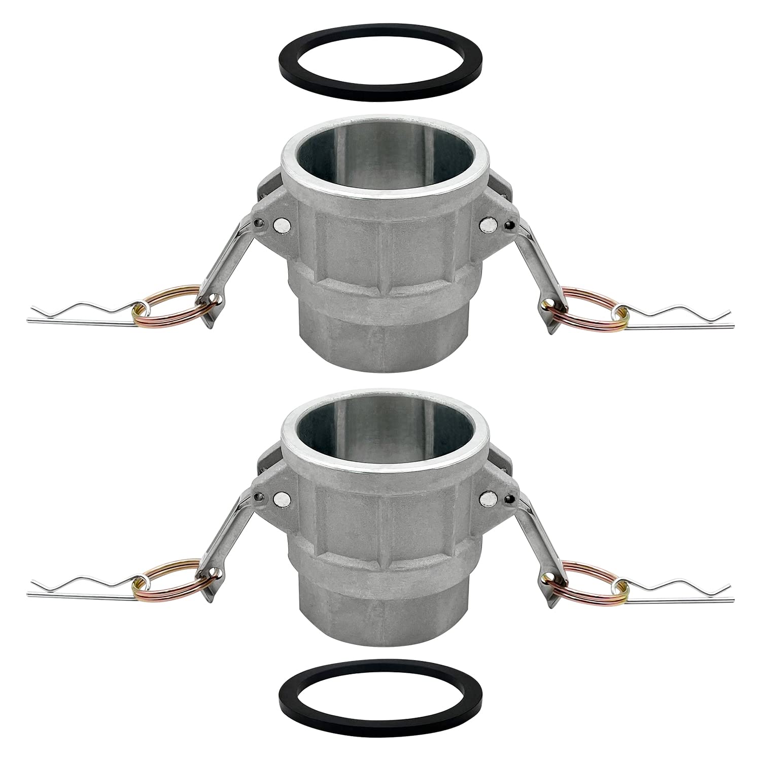 BITOTU 2PCS Type D Aluminum Global Cam and Groove Hose Fitting with 2 PCS Camlock Gasket (2 inch, Type D)