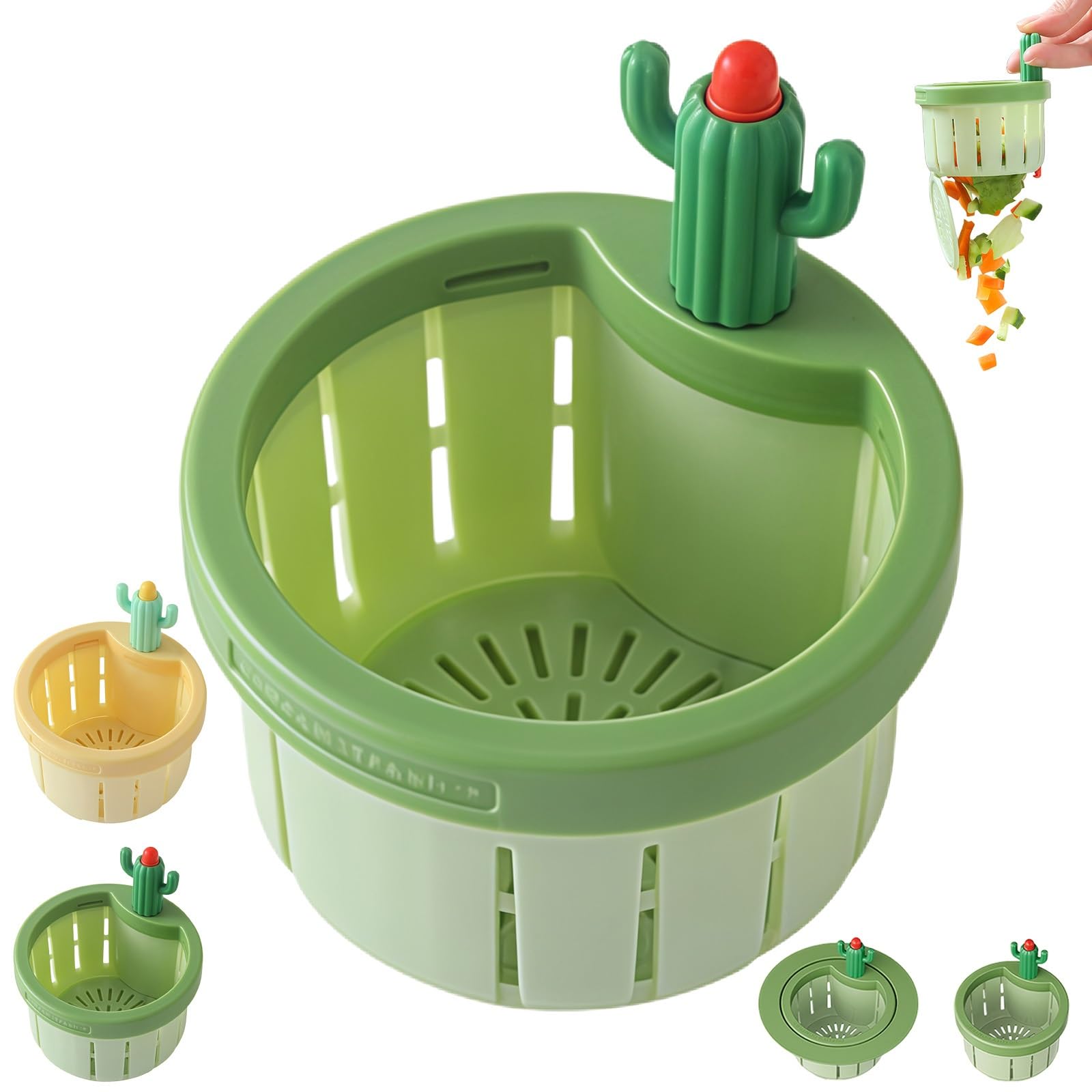 Cactus Sink Strainer Basket, Cactus Kitchen Sink Drain Strainer, Cute Cactuss Sinks Filter, Press Automatic Draining Basket, No Clogged Drains, Keep Your Sinks Cleaner and Clog Free(Green,1PC)