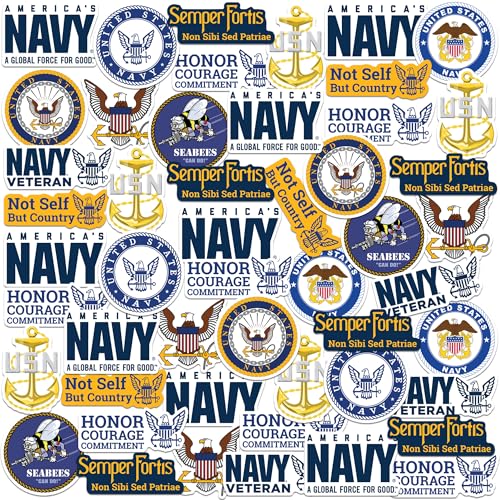 United States Navy 50ct Vinyl Large Deluxe Stickers Variety Pack – Die-Cut Military Decals for Laptop, Water Bottle, Tablet & Indoor/Outdoor Use