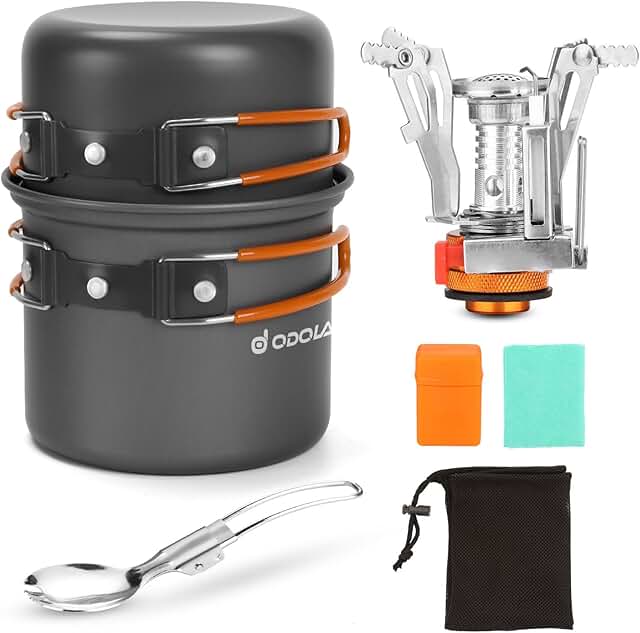 Odoland Camping Cookware Set With Stove for 1-2 People - Portable Campfi...