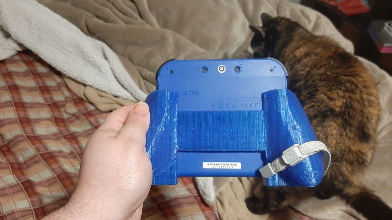 Comfort Grip Console Handle for Nintendo 2DS, Custom 3D Printed Ergonomic Handheld Cradle Controller Attachment, Portable Gaming System Support Dock Accessory