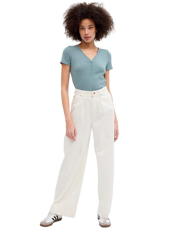 GAP Women's Ribbed Short Sleeve Henley, Mineral Blue, Large by GAP - Used condition - US$18.69