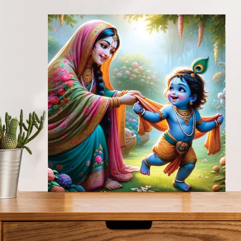 Image of British Terminal Cute little Bal Gopal Baby God Krishna| Kanha Ji | Laddu Lord Makhan Chor Painting Religious Poster for Pregnant Women for wall (matt thin vinyl,sticker,multicolor,unframed)| bj433