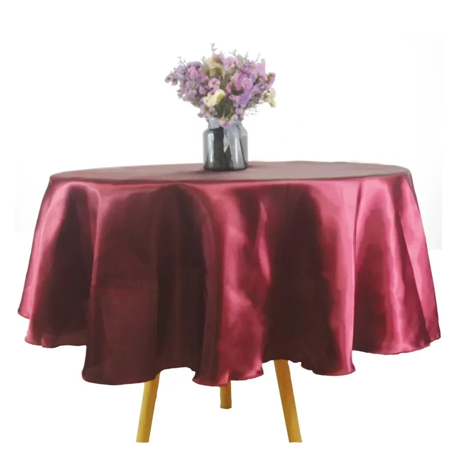 ZNTIHZ Round Satin Tablecloth Wedding Party Overlays Decoration Birthday Shower Restaurant Home Table Cloth For Wedding Party Banquet(Wine red,180CM)