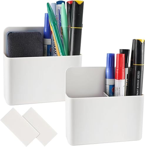 Paquete de 2 marcadores magnéticos de borrado en seco, parte trasera magnética fuerte, soporte para pizarra blanca y refrigerador, escuela, oficina,