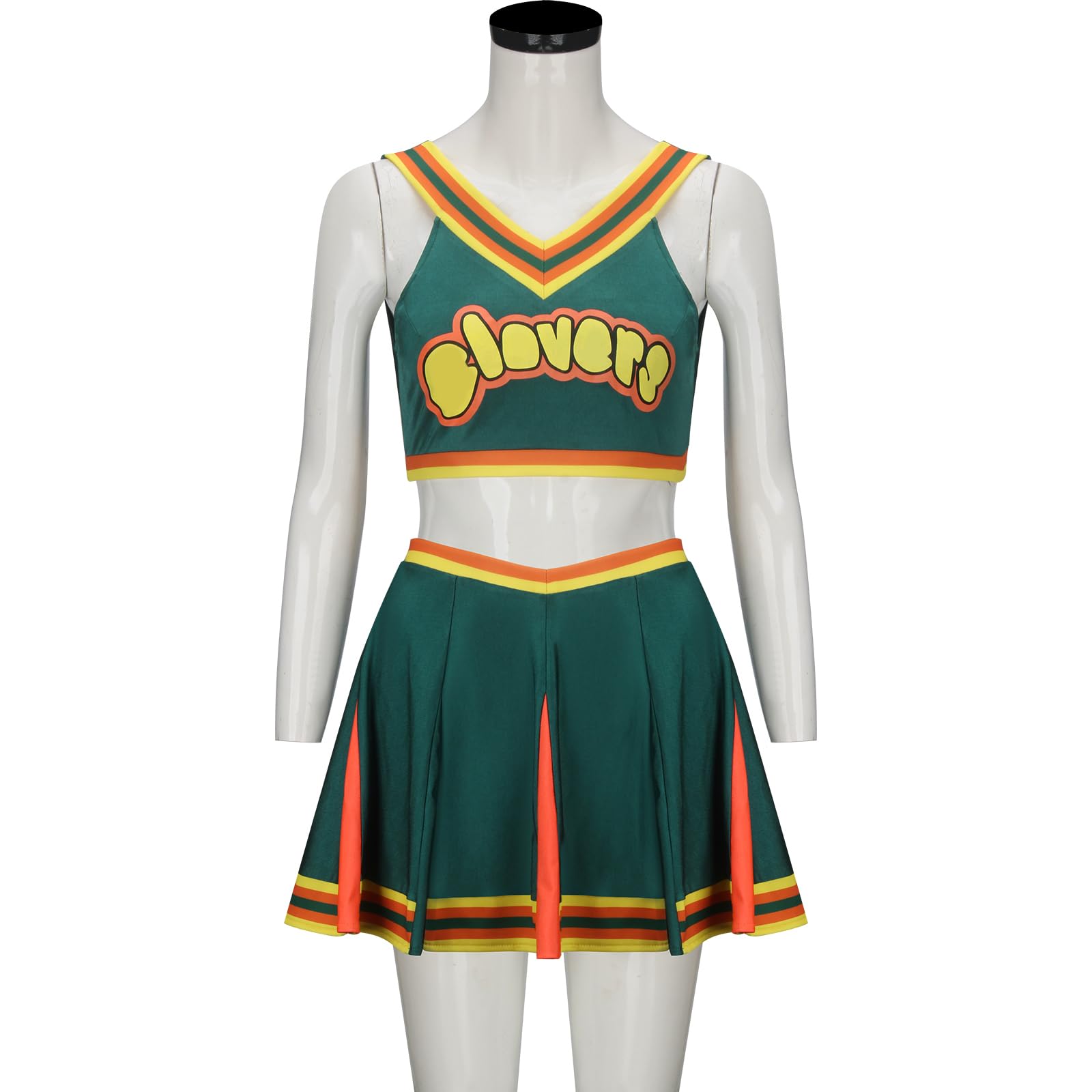 Funhoo Cheerleader Uniform Grün Oberteil Minirock Cheerleading Kostüm Cheer Captain Film Cosplay Outfit für Mädchen Damen Schule Tanzen