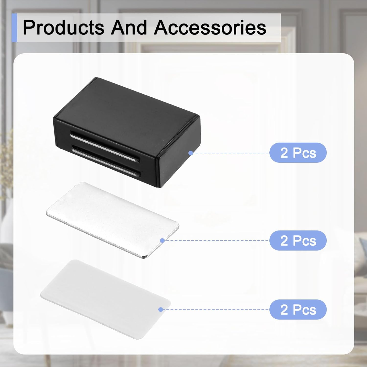 Pack of 2 Cabinet Door Lock Cabinet Lock Magnetic Closure Stainless Steel Self-Adhesive for Cupboard Kitchen Wardrobe Door Black